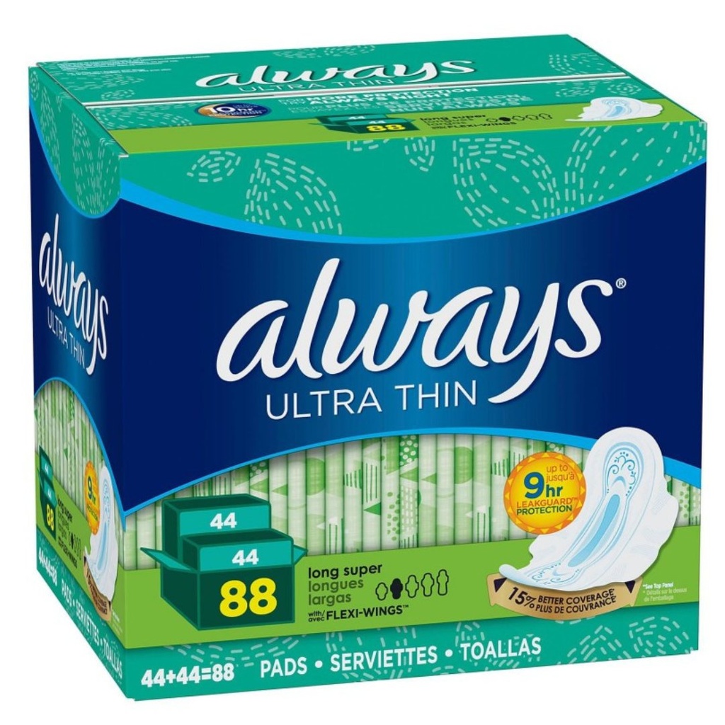 Toallas Sanitarias Always Ultra Thin Diurnas, 88 Pack