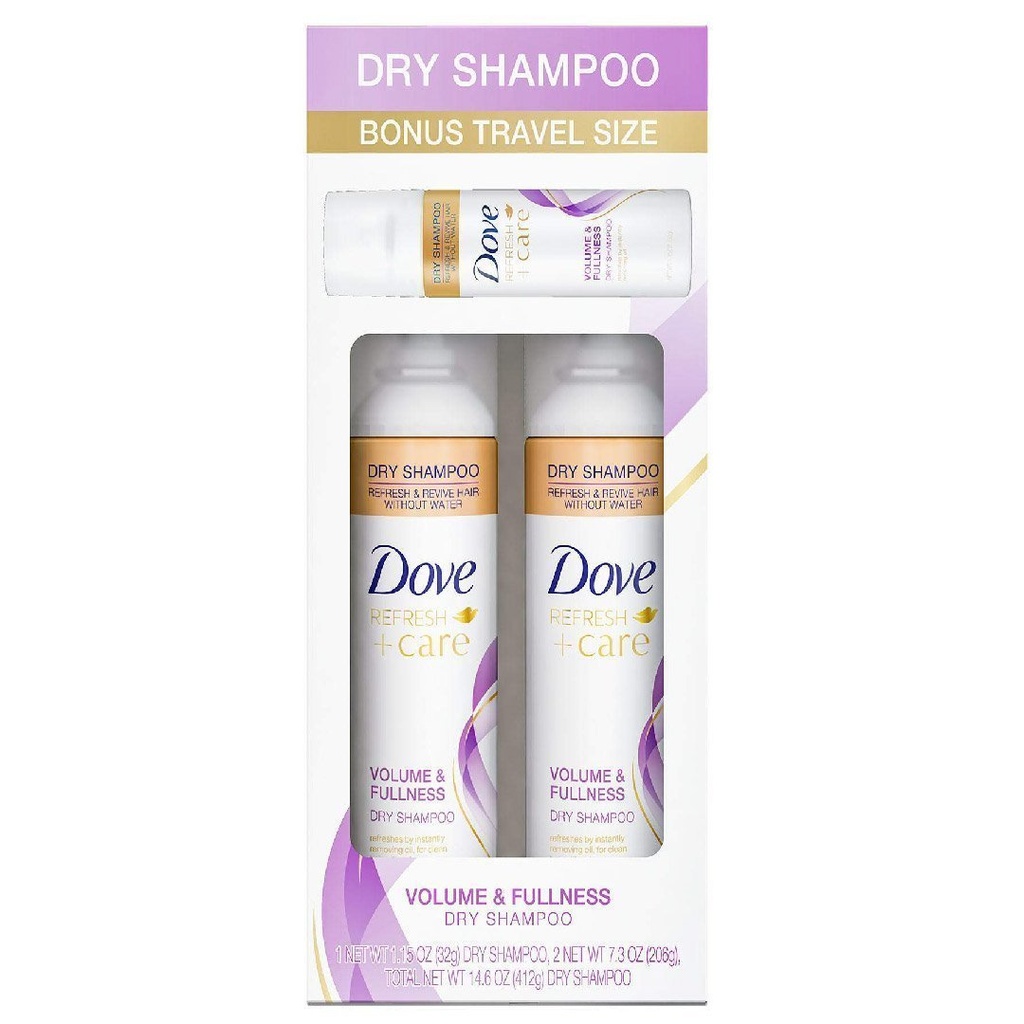 Champú Seco Dove Volume and Fullness, 2 Pack de 207g + 1 Pack de 32g