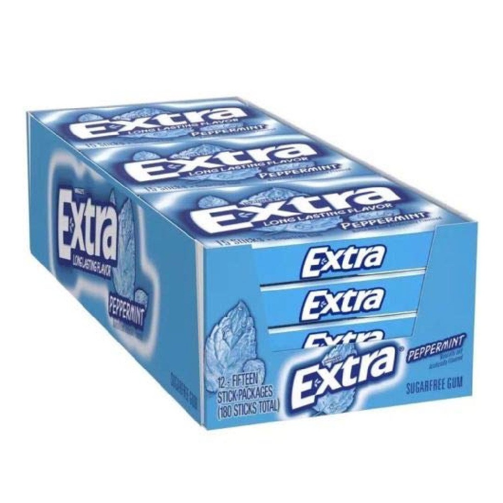 Chiclets Extra Peppermint Sin Azucar, 12 Pack / 180 Total
