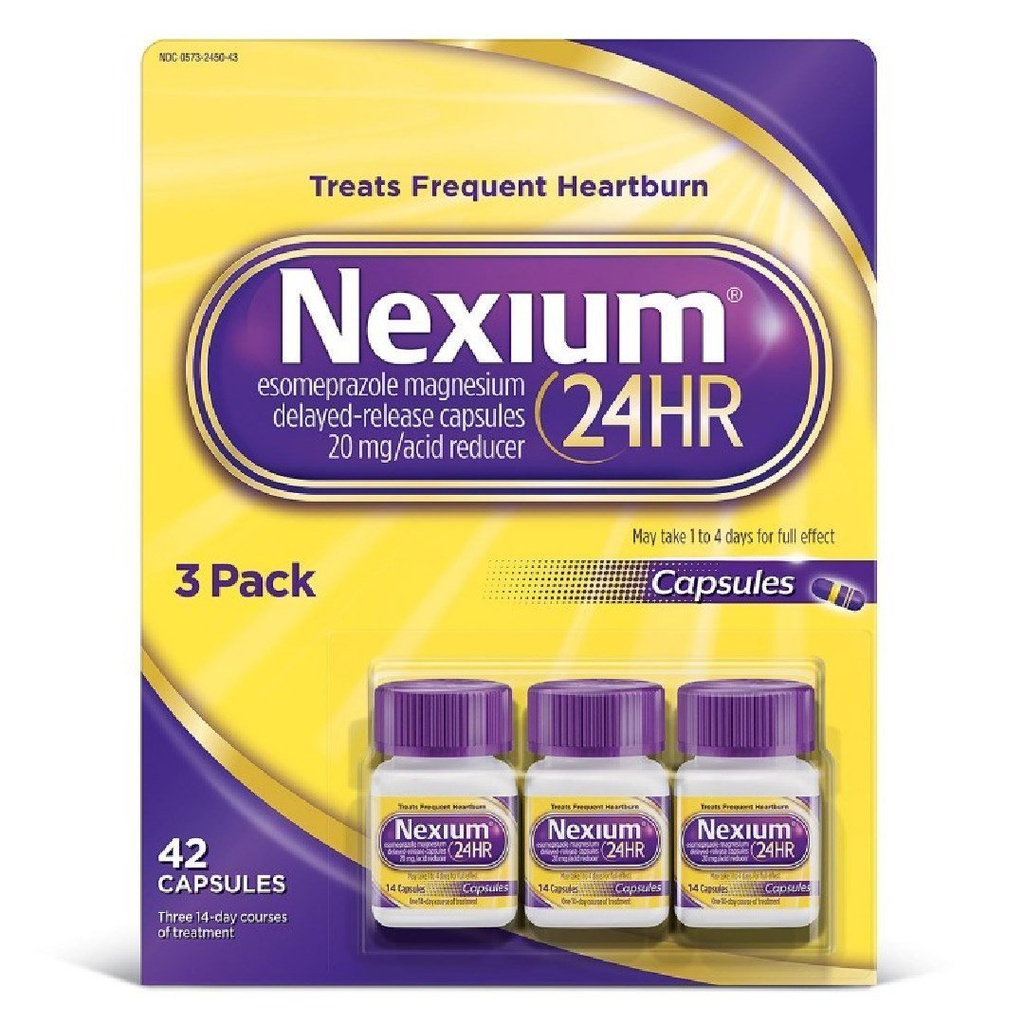Esomeprazol Magnesio 20mg Nexium 24HR / 42 Capsulas / 3 Pack