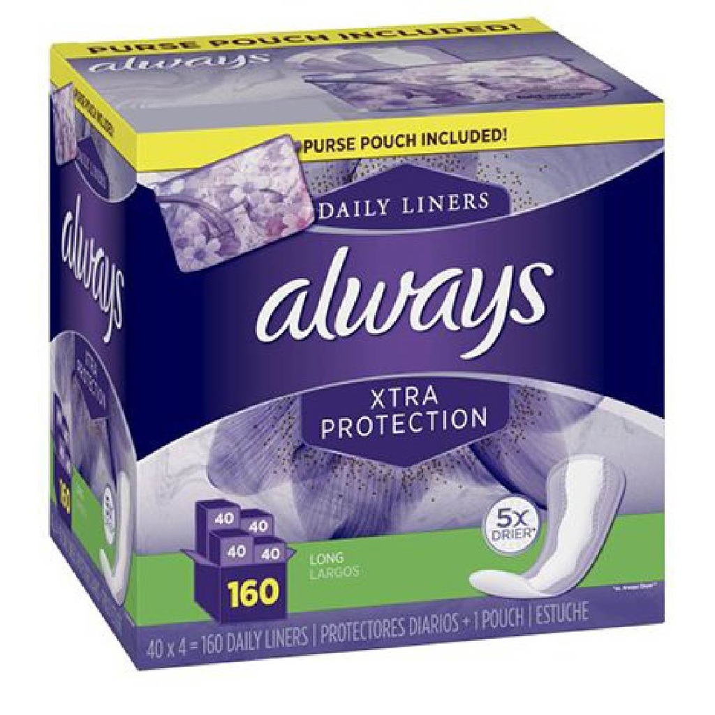 Protectores Diarios Always Extra Protección, 160 Pack / Incluye Estuche