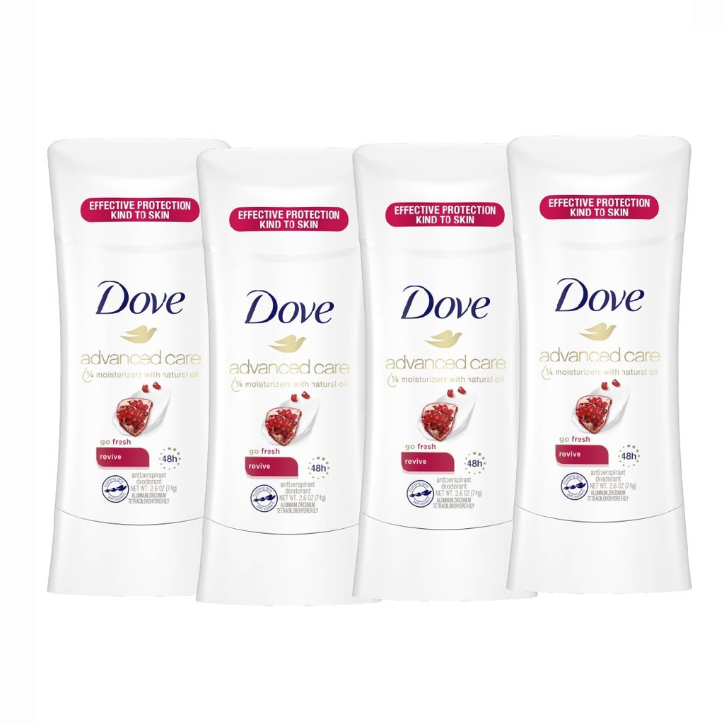 Desodorante En Barra Antitranspirante Cuidado Avanzado Go Fresh Revive, Dove 74g / 4 Pack