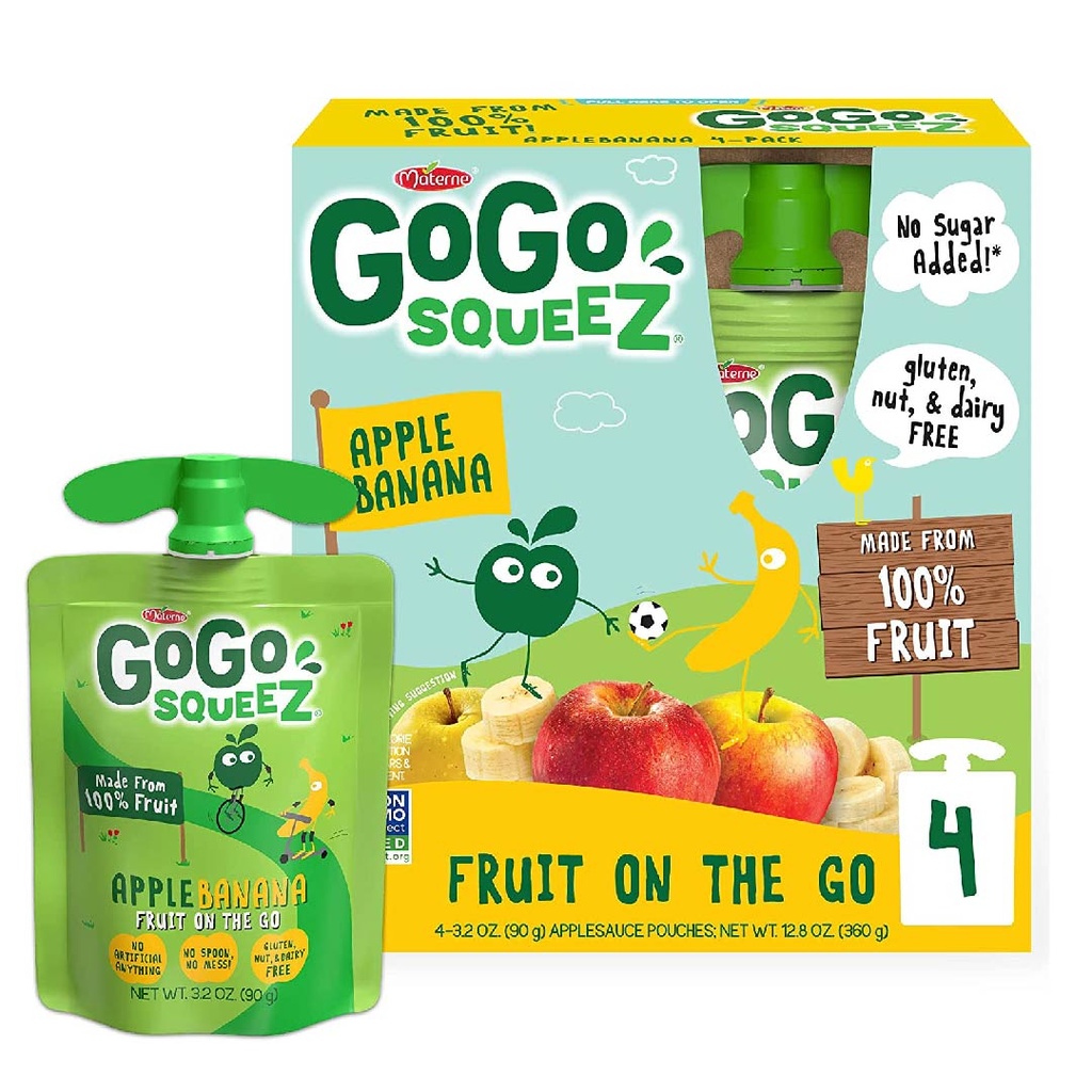 Compota Manzana-Cambur 100% Fruta, Go Go / 4 Pack / 90g