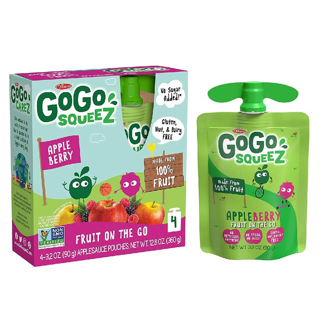 Compota Manzana-Cereza 100% Fruta, Go Go / 4 Pack / 90g