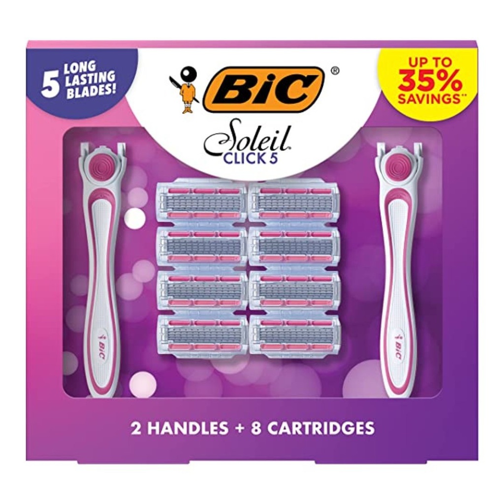 Afeitadora De Dama Bic Soleil Click 5 / 2 Mangos / 8 Repuestos
