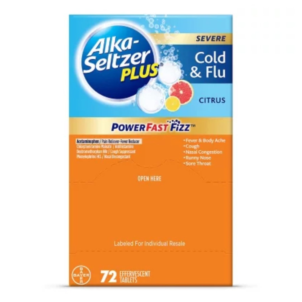 Alka-Seltzer Plus - Cold &amp; Flu / Cítrico / 72 Tabletas