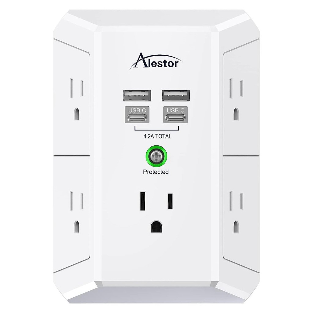 Adaptador De Corriente Múltiple 5x AC 2x USB 2x USB-C / HR-519A / Alestor