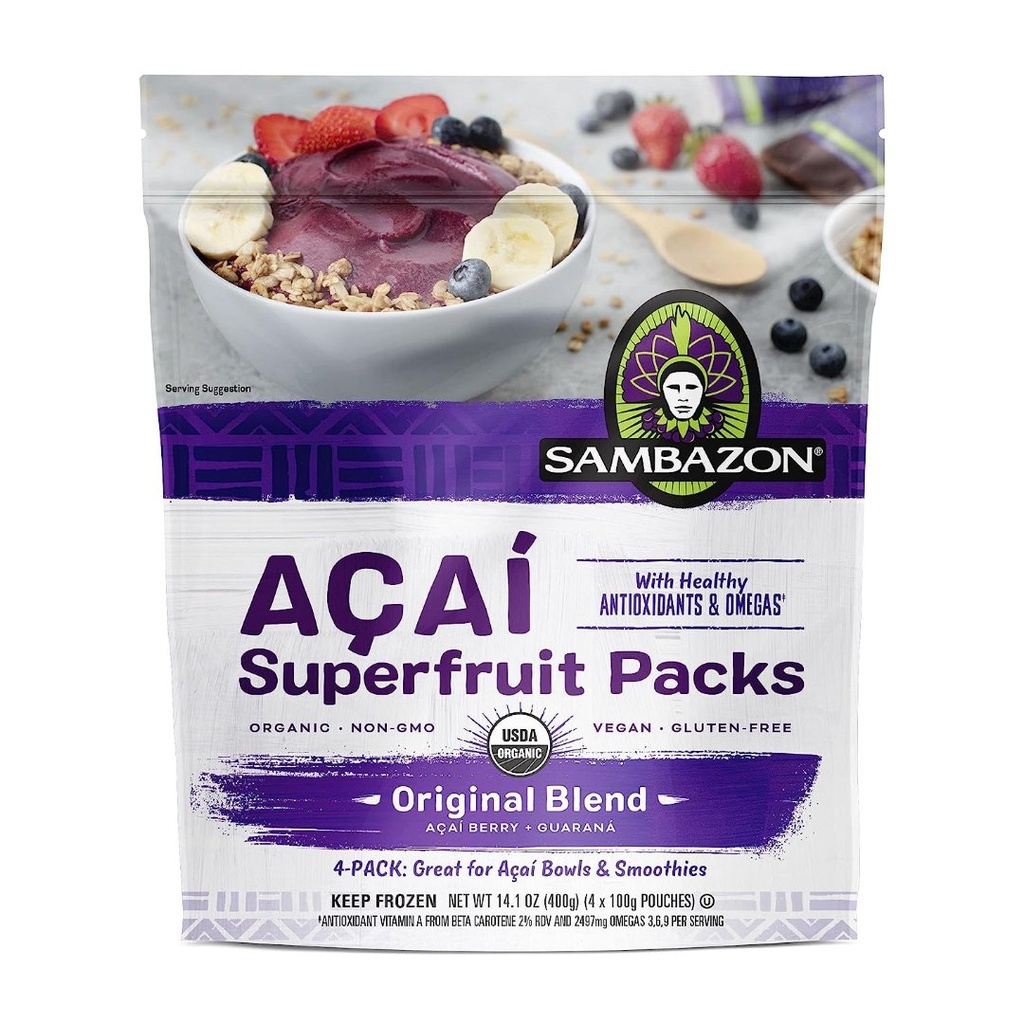 Paquetes de Açaí Congelado Orgánico Mezcla Original - Berry + Guaraná / Sambazon / 8 Pack / 100g