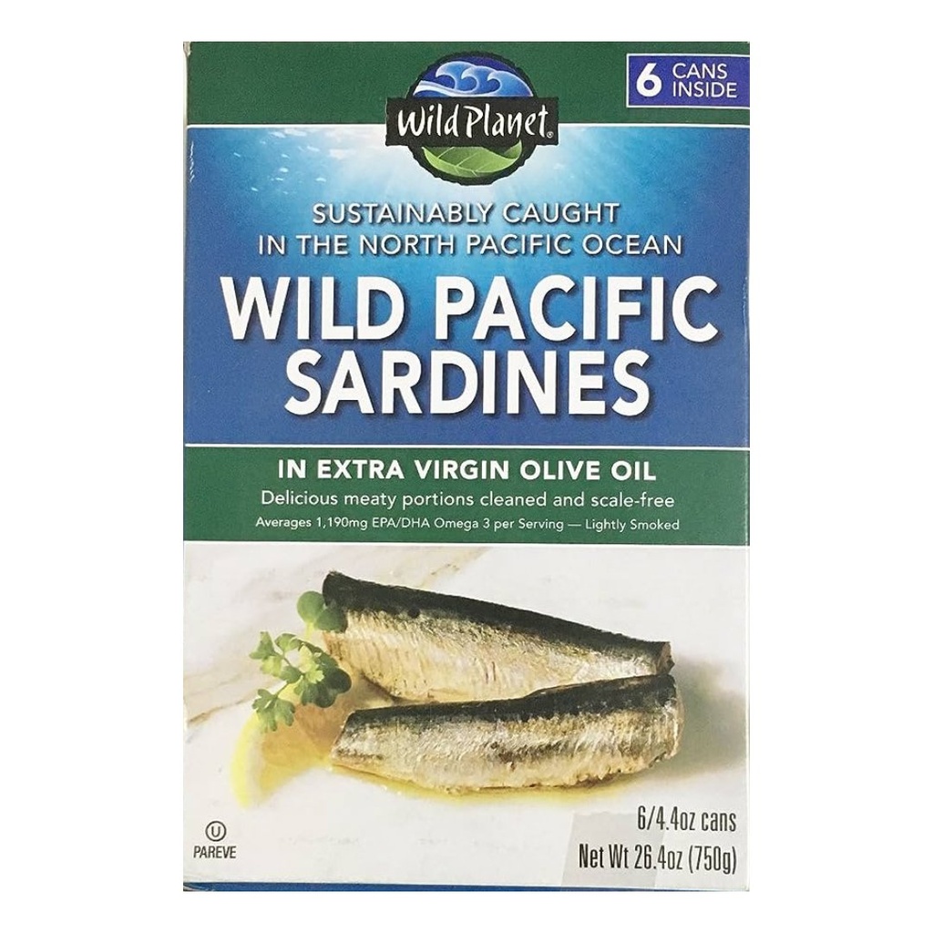 Sardinas Silvestres Del Pacifico En Aceite De Oliva Extra Virgen / Wild Planet / 750g / 6 Pack
