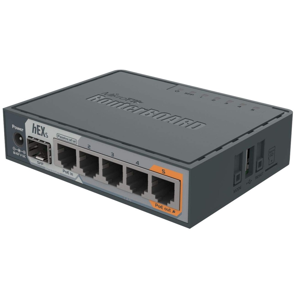 Mikrotik Mikrotik hEX S RB760iGS Router 5X Gigabit Ethernet,SFP, CPU De Doble Núcleo 880MHz