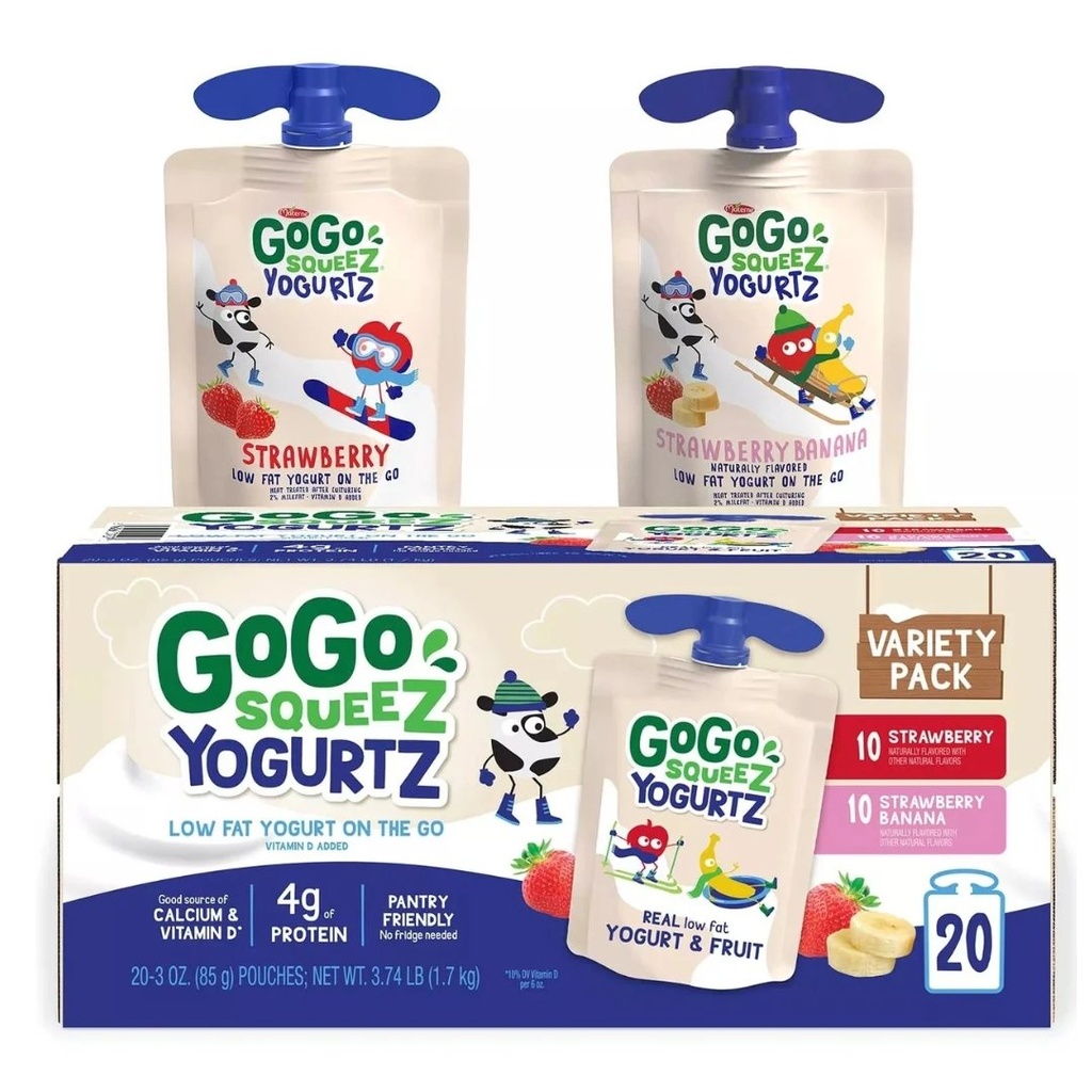 Aperitivos De Yogurt - GoGo Squeez Yogurtz - Sabor Fresa y Banana Fresa / 20 Pack / 85g
