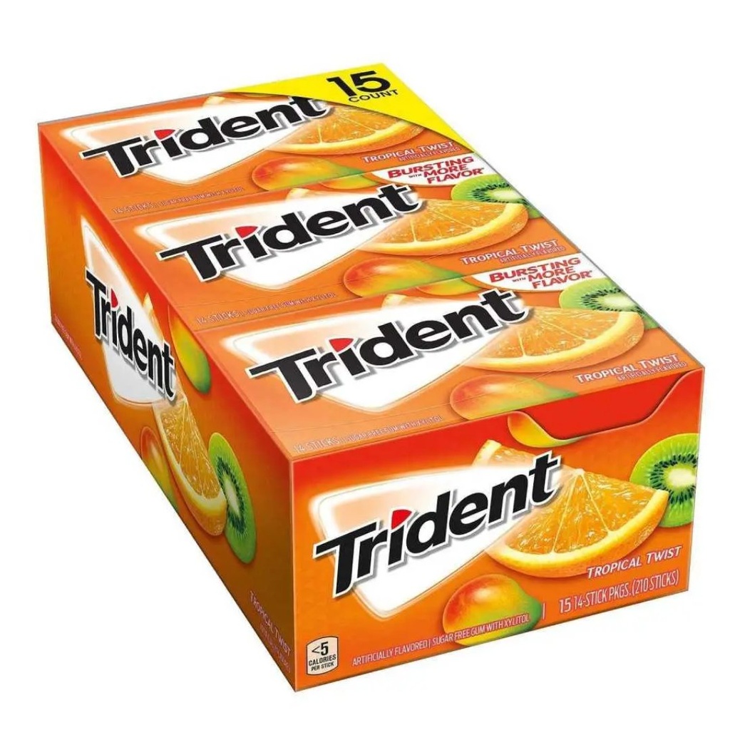 Chiclets Trident Sin Azúcar - Tropical Twist / 15 Pack de 14 Und