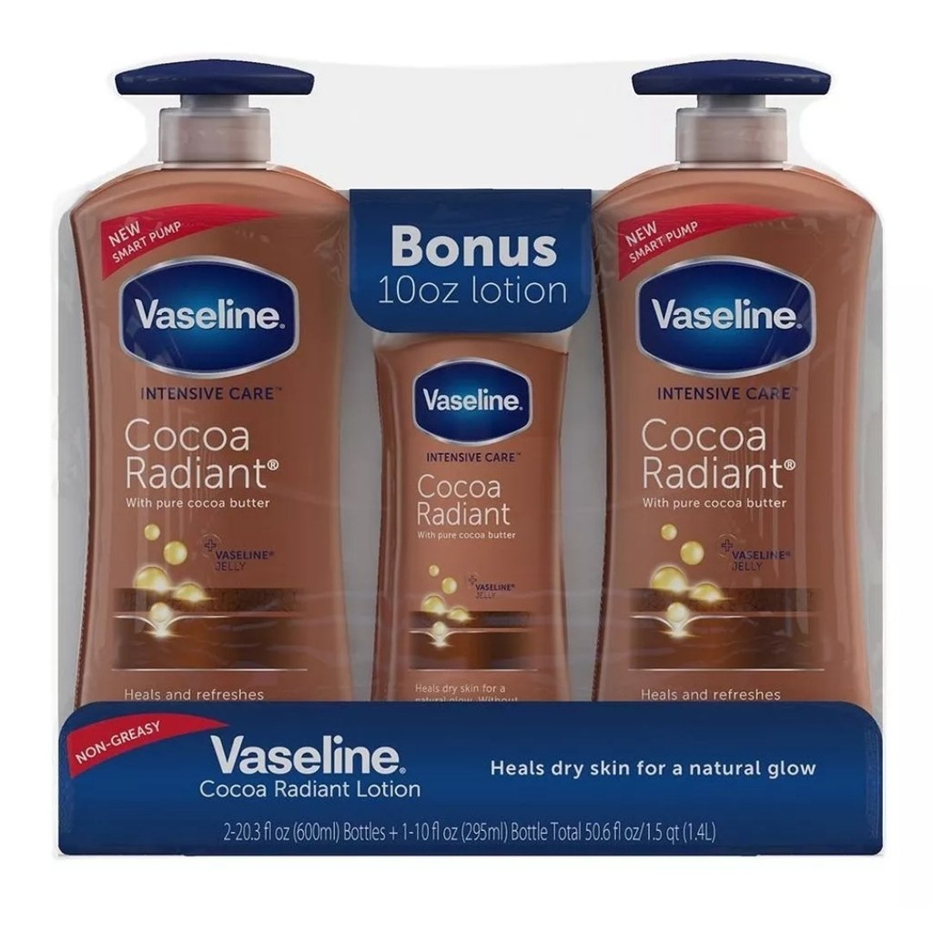 Loción Corporal De Cuidado Intensivo Cocoa Radiant - Vaseline / 2 Pack 600mL + 295mL