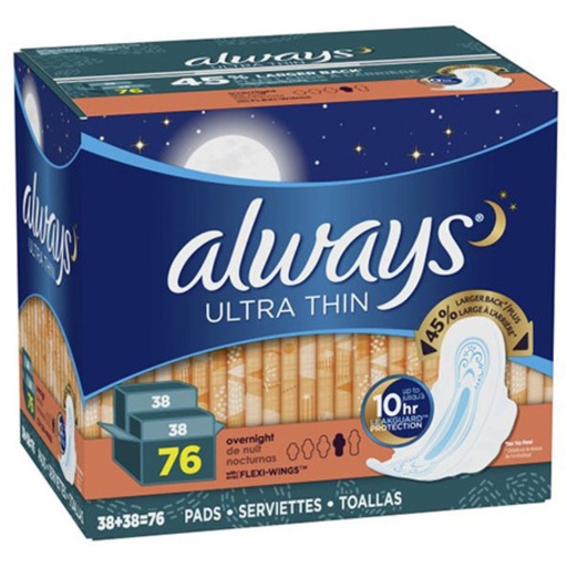 [037000561538] Toallas Sanitarias Always Ultra Thin Nocturnas, 76 Pack