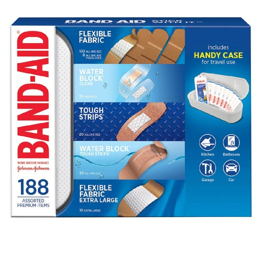 [381371188857] Curitas Tamaños Variados Band-Aid / 188 Pack Con Estuche