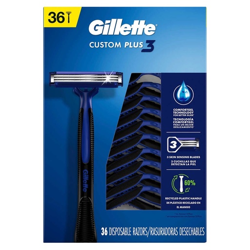[047400662797] Afeitadora Desechable Gillette Custom Plus 3 / 36 Pack