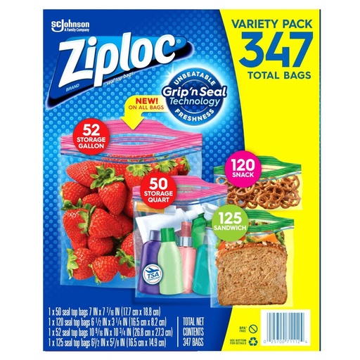 [025700711124] Bolsas Ziploc Tamaños Variados 347 Pack