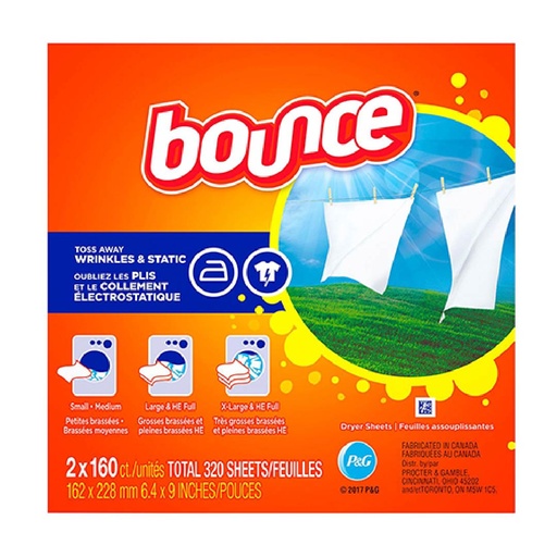 [037000951834] Hojas Suavizantes Antiarrugas Bounce 2 Pack / 320 Hojas