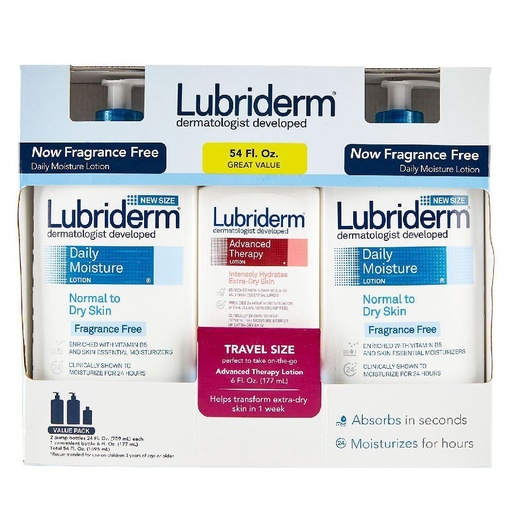 [052800252806] Loción Humectante Diaria Lubriderm, 2 Pack 709ml + 177ml Loción De Terapia Avanzada
