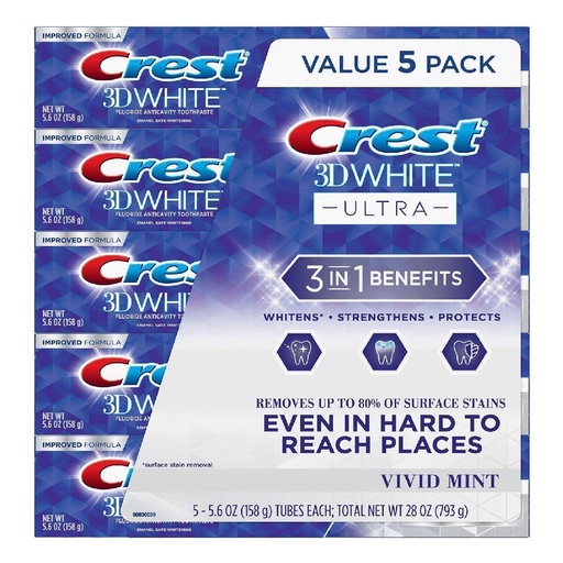 [037000171867] Pasta Dental Crest 3D Ultra Blanqueante, 5 Pack / 158g