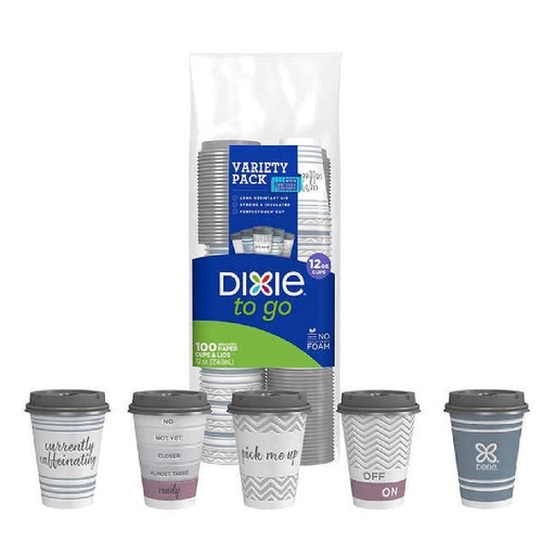 [078731971272] Vasos De Papel Dixie To Go Con Tapa, 12 oz / 100 Pack