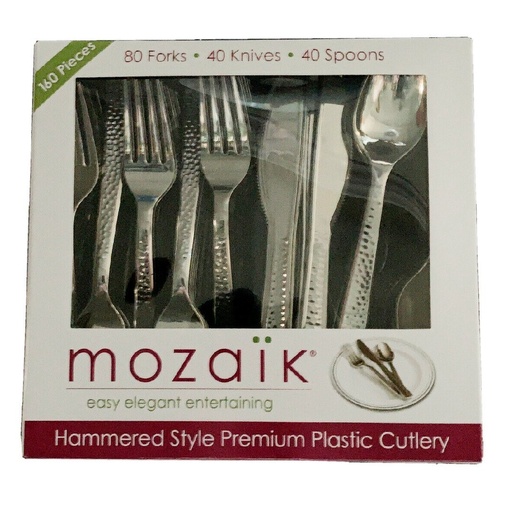 Cubiertos de Plástico Mozaik Martillado Estilo Premium / 160 Piezas