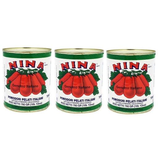 [073324801509] Tomates Pelados Italianos Con Albahaca Nina, 3 Pack / 796 mL
