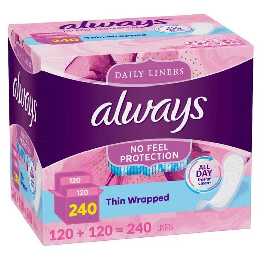 [037000196556] Protectores Diarios Always Thin Wrapped Sin Perfume, 240 Pack