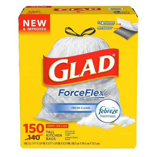 [012587791875] Bolsa De Basura Con Cinta De Amarre, Glad ForceFlex / 150 Pack