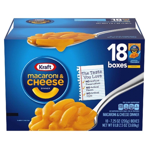 [021000055531] Macarrones &amp; Queso Kraft, 18 Pack / 3.69 Kg