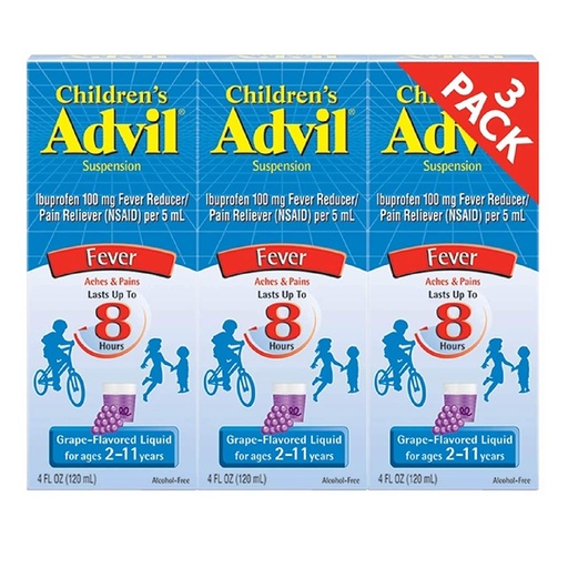 [305731707717] Advil Children´s Suspensión Ibuprofeno 100 mg Para Niños de 2 a 11 años Sabor a Uva, 3 Pack / 120ml