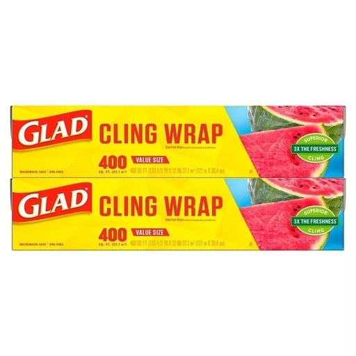 Rollo De Envoltura Plástica Para Alimentos, Glad ClingWrap / 121 m X 30.4 cm / 2 Pack