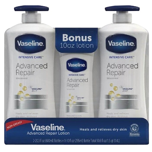 Loción Corporal Reparación Avanzada Sin Perfume, Vaseline / 2 Pack 600ml Más 1 Pack 295ml