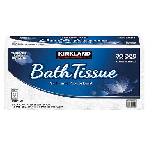 [096619194643] Papel Higiénico Kirkland, 2 Capas / 380 Hojas / 30 Rollos