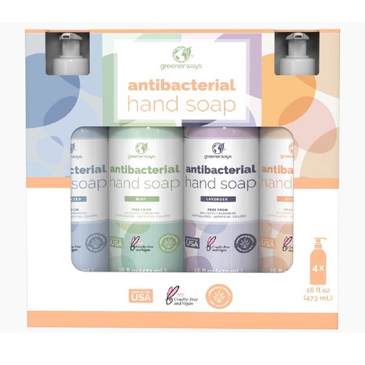 [850020038299] Jabón De Manos Antibacteriano, Greenerways / 4 Pack Variado / 473 mL