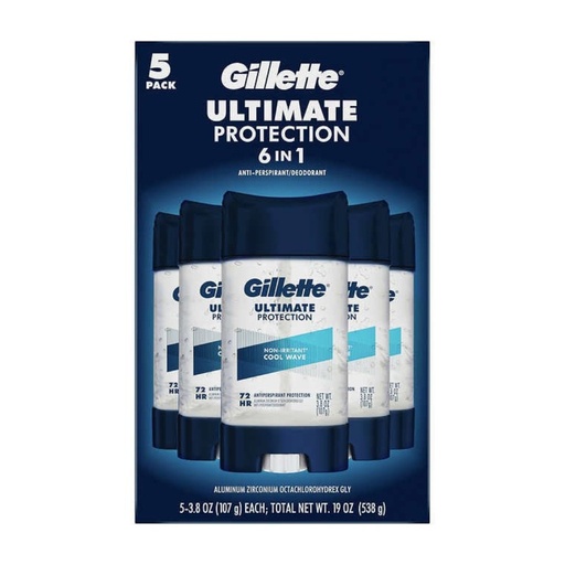 [047400561434] Desodorante Antitranspirante Para Caballero Gillette Ultimate Protection 6 en 1 Cool Wave 72H / 5 Pack / 107g