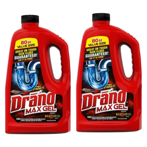 [019800703547] Gel Max Drano Eliminador De Obstrucciones y Limpiador Para Desagües | Ducha | Fregadero | 2 Pack / 2.3 L