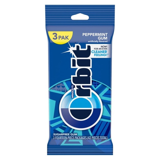 [022000155863] Chiclets Orbit Sin Azúcar - Peppermint / 3 Pack / 42 Und