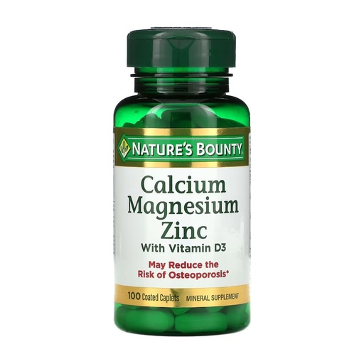 [074312042904] Calcio, Magnesio y Zinc Con Vitamina D3 / Nature´s Bounty / 100 Tabletas