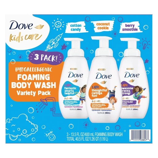 [0011111038578] Body Wash Espumoso Para Niños, Dove Kids Care / 3 Pack Fragancias Variadas / 400mL