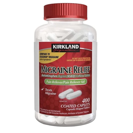 [096619883127] Acetaminofen Con Cafeína Para La Migraña, Kirkland Signature / 400 Capsulas