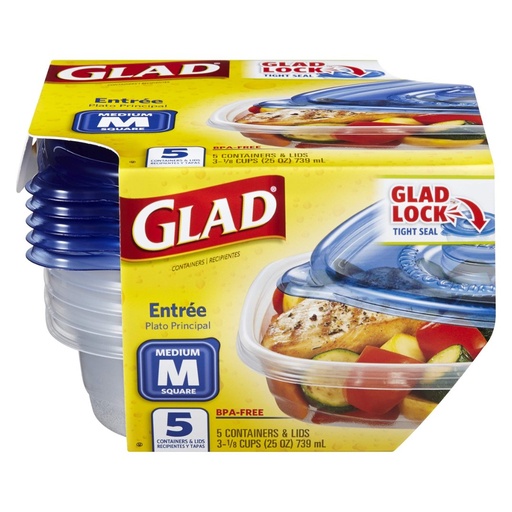 [012587607961] Envases Plásticos Con Tapa / Glad - Medium / 5 Pack