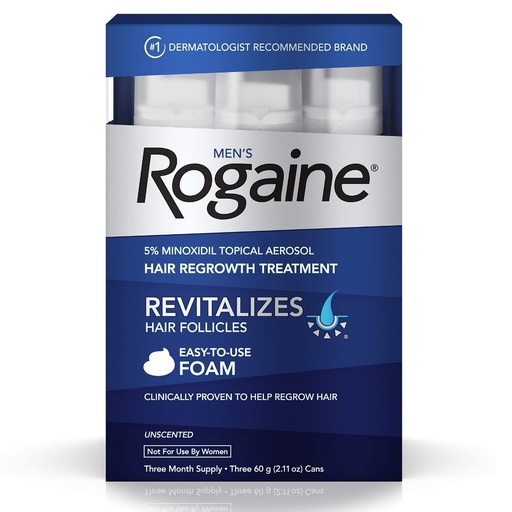 Tratamiento Fuente De Espuma Para Crecimiento Del Vello Minoxidil 5% / Rogaine Men´s / 60g / 3 Pack