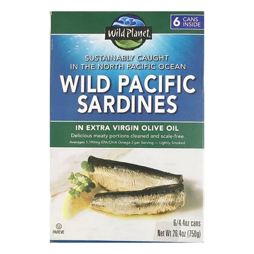 [829696001029] Sardinas Silvestres Del Pacifico En Aceite De Oliva Extra Virgen / Wild Planet / 750g / 6 Pack