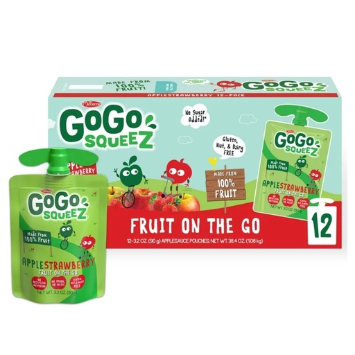 [890000001189] Compotas Naturales De Frutas Y Vegetales - Manzana y Fresa / GoGo Squeez / 12 Pack / 90g / 1.08Kg