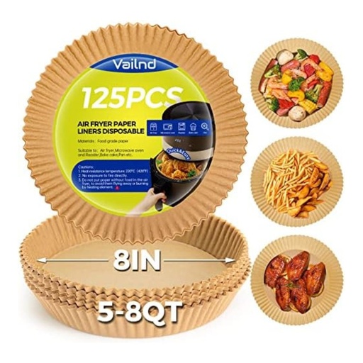 [X003CLET7P] Hojas De Papel Pergamino Para Air Fryer - Vailnd / 125 Pack / 20.32cm