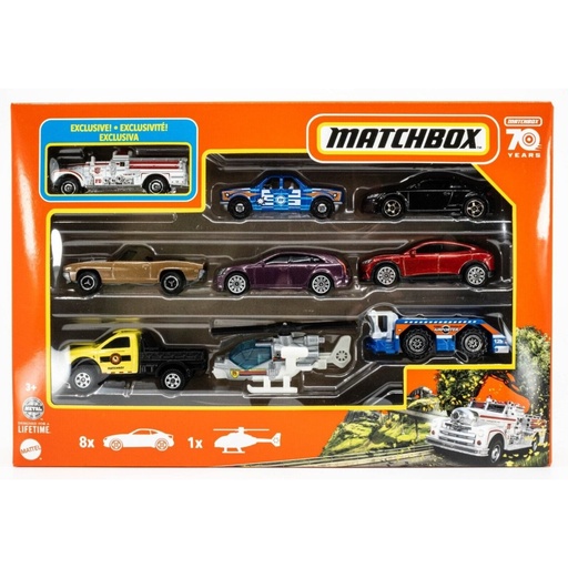 Set De Autos Matchbox (HKY01) 8 Pack + 1 Helicóptero / Matel