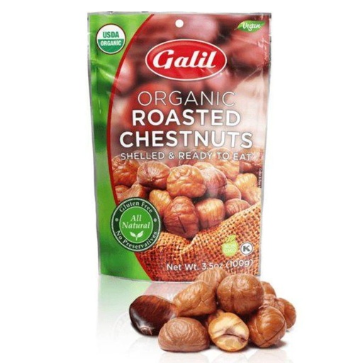 [794711001424] Castañas Orgánicas Tostadas Con Sal Listas Para Comer / Galil / 100g