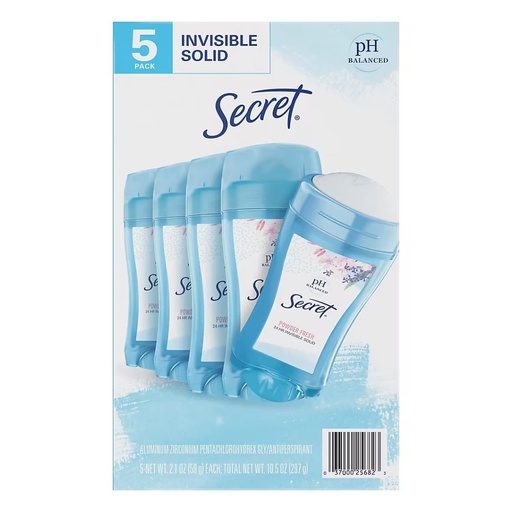 [037000256823] Desodorante Sólido Invisible Original pH Balanceado - Podwer Fresh / Secret / 5 Pack / 59g