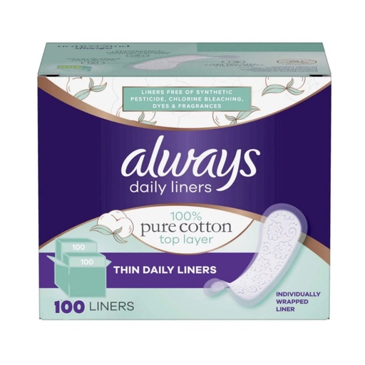 [0307722104733] Protectores Diarios Always Delgados 100 % Algodón Puro / 100 Pack